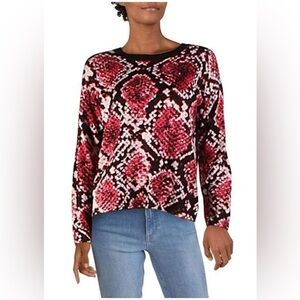 Dkny Black and Pink Graphic Long Sleeve Sweater